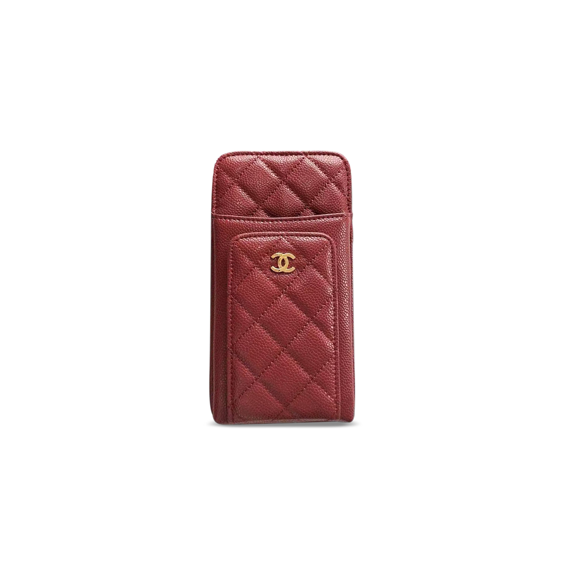 Ch*el caviar quilted cc phone holder deep red ap0990 (18*10*3cm)